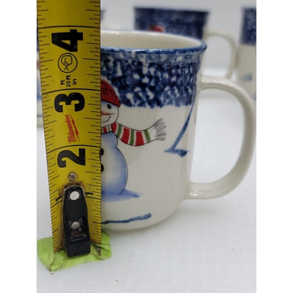 Set Of 8 New In Box Thompson Pottery Snowman Winter Scene Coffee Cups 8 oz. - Picture 4 of 10